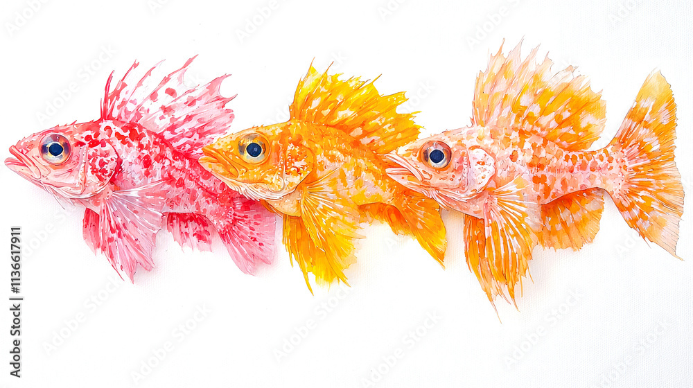 Fototapeta premium Three colorful fish in a row.