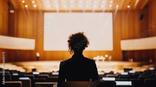 Silhouette of a Person in a Lecture Hall or Auditorium photo