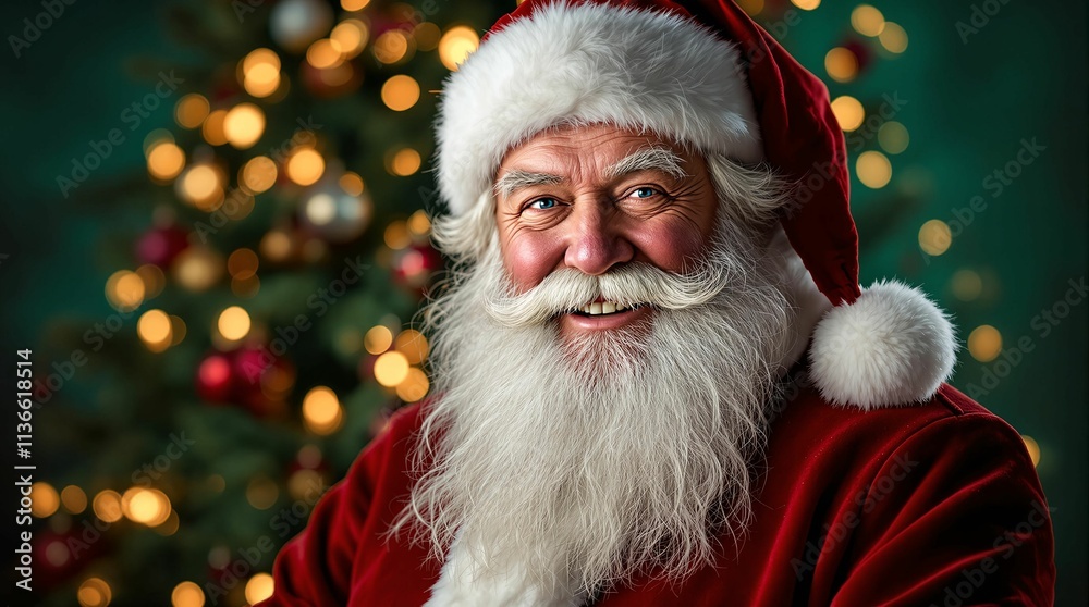 A festive portrait of Santa, set against a backdrop of twinkling Christmas lights. A festive portrait of Santa, set against a backdrop of twinkling Christmas lights.