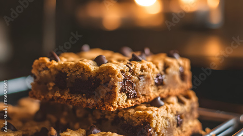 Captivating Photo of Gooey Chocolate Chip Cookie Bars Recipe with Rich Textures and Melting Chocolate, Perfect for Dessert Lovers photo