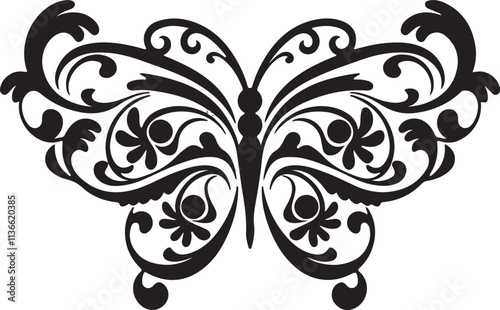 Silhouette ornamental butterfly decorative elements