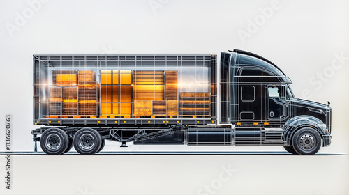 truck with transparent body so you can see whats inside, inside is different freights, transportations or delivery concept