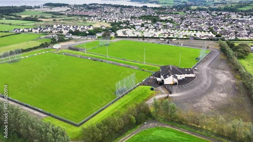 Aerial video of Páírc Mac Uílín Ballycastle GAC GAA Hurling Club Ballycastle Co Antrim Northern Ireland 