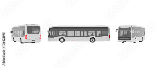 3D rendering bus set with blank surface for mockup branding, Coach Bus Mock-Up 3D illustration, Coach 3D Bus Front, Back, and Side view double-decker bus isolated on white