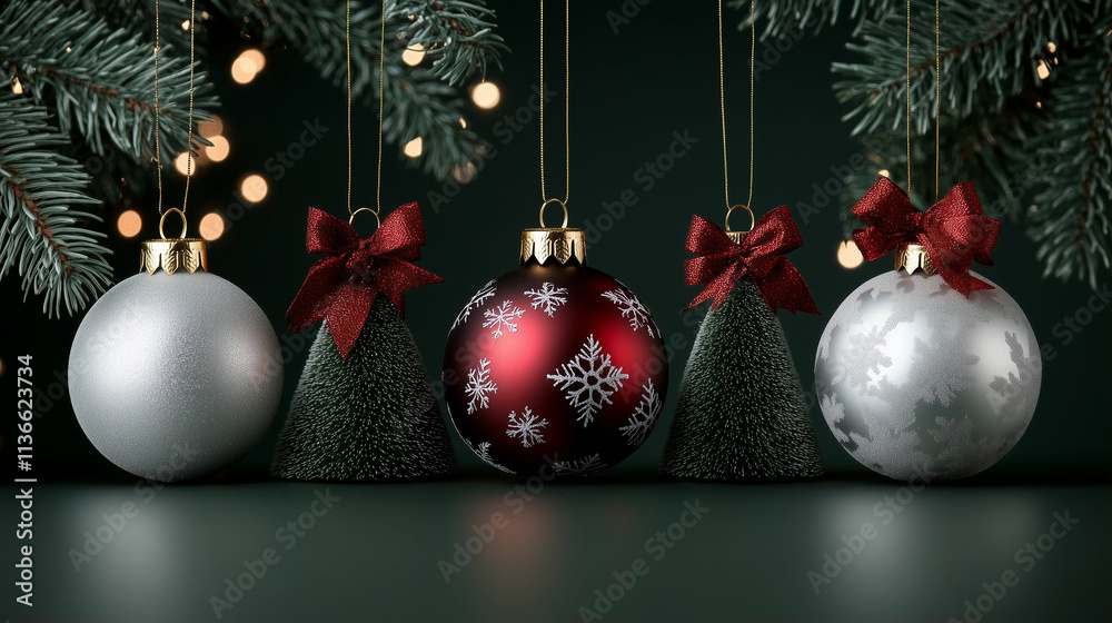 Christmas ornaments and decorations with holiday accents on a dark background Christmas ornaments and decorations with holiday accents on a dark background