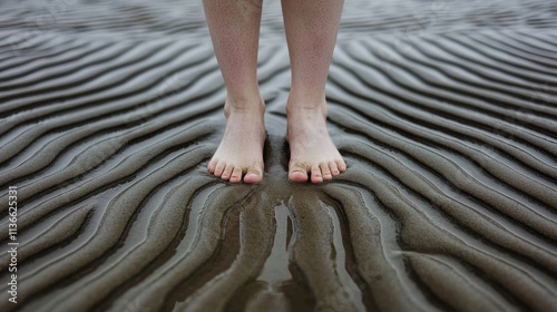 Bare Feet on Wet Sand Beach Photography Coastal Environment Close-Up View Serenity and Connection with Nature photo