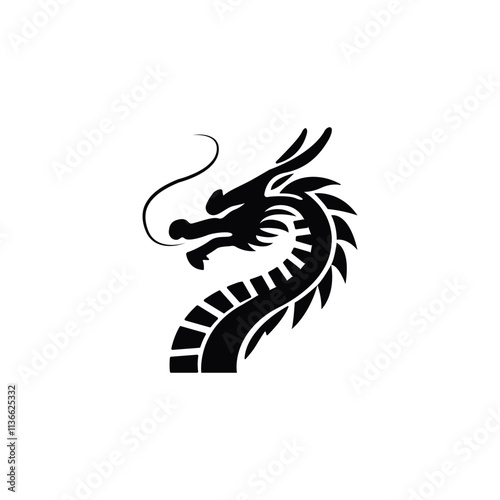 Black dragon icon. Mythical dragon isolated on white background. Stylish black dragon logo. Dragon silhouette vector. Vector illustration. photo