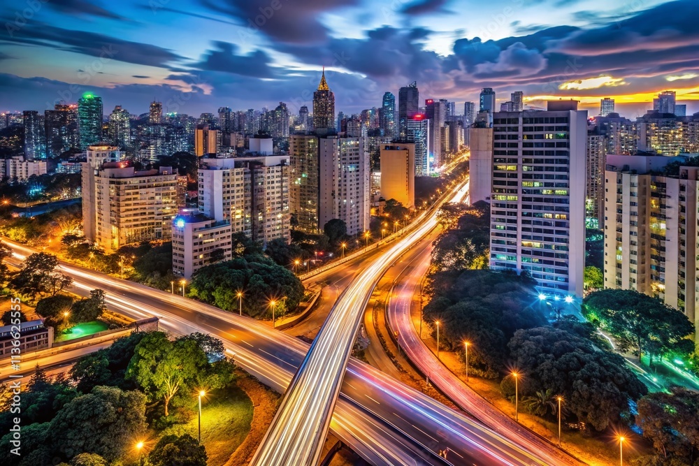 Fototapeta premium São Paulo South Zone Skyline Long Exposure Photography - MAC Museum Viewpoint
