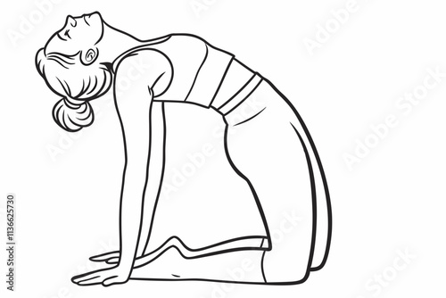 Camel Pose (Ustrasana)
A kneeling backbend with hands resting on the heels and chest open vector silhouette on a white background