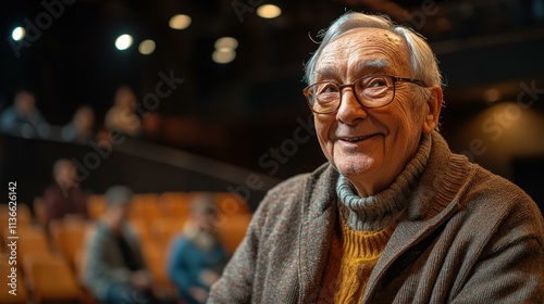 The Elderly man performing stand-up comedy his glowing confidence earning uproarious laughter