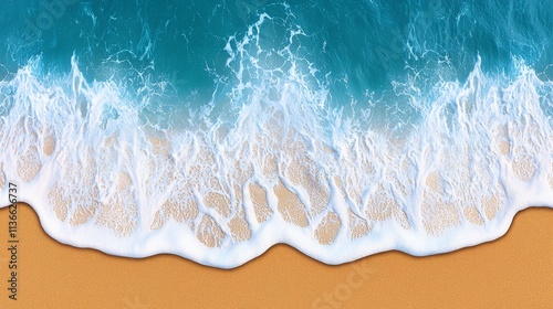 Ocean Waves Crashing on Sandy Beach Coastal Landscape Nature Photography Clear Day Aerial View Tranquil Scene for Relaxation photo