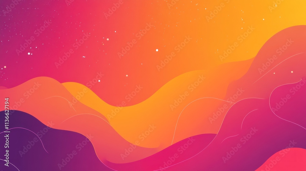 Dreamy Sunset Vibes Design a warm sunset-inspired background with gradient hues of orange, pink, and purple, featuring subtle silhouettes of clouds and faint glowing stars Dreamy Sunset Vibes Design a warm sunset-inspired background with gradient hues of orange, pink, and purple, featuring subtle silhouettes of clouds and faint glowing stars