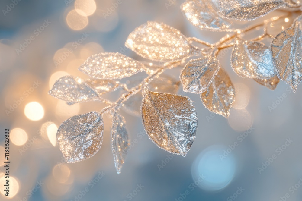 Sparkling frost on leaves creates a magical winter wonderland in the early morning light Sparkling frost on leaves creates a magical winter wonderland in the early morning light