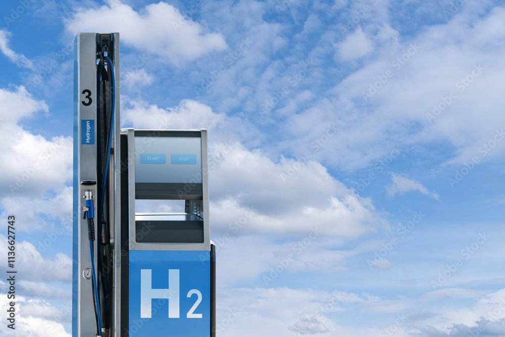 Hydrogen filling station on a background of blue sky Hydrogen filling station on a background of blue sky