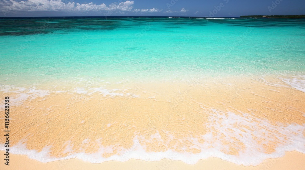 Obraz premium Serene Turquoise Ocean Waves at Sandy Beach Summer Paradise Coastal Landscape Tranquil Viewpoint Nature's Beauty
