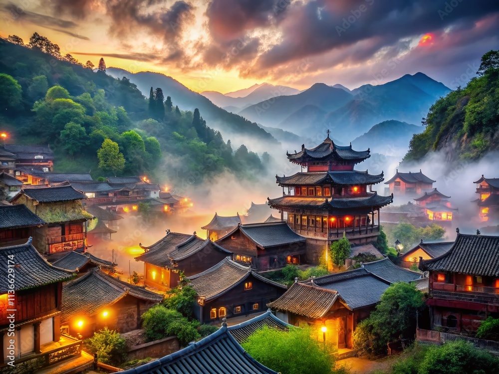 Step Back in Time: A Surreal Journey Through an Ancient Chinese Village with Mystical Landscapes and Timeless Architecture Reflecting Cultural Heritage Step Back in Time: A Surreal Journey Through an Ancient Chinese Village with Mystical Landscapes and Timeless Architecture Reflecting Cultural Heritage