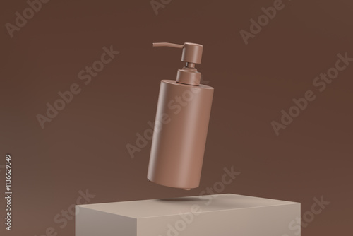 A bottle of lotion is floating in the air