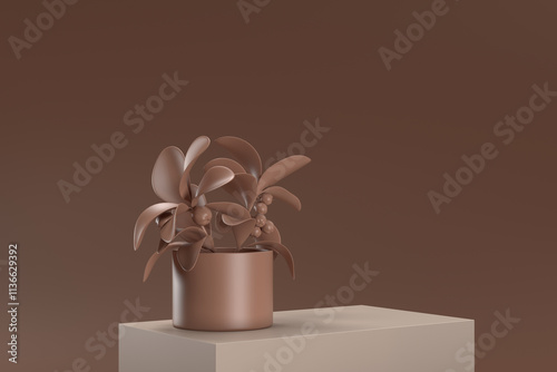 A brown plant is sitting in a brown pot on a brown surface