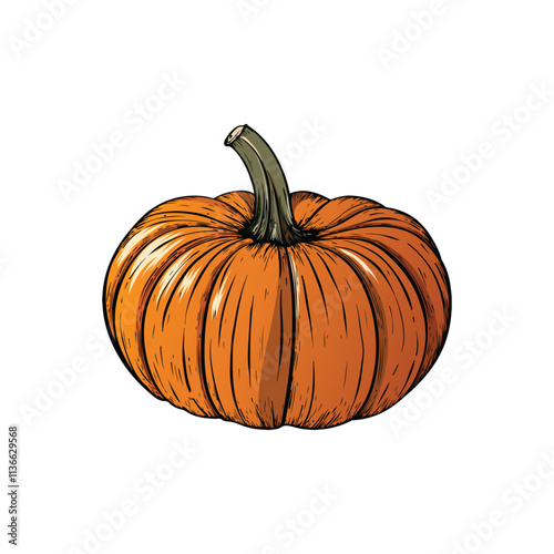 Pumpkin on a white background. Hand drawn vintage style. Vector illustration. Autumn. Halloween. Suitable for packaging design.