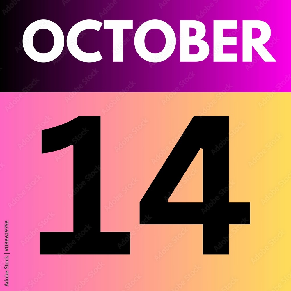 Fototapeta premium October 14 . gradient Style calendar .date ,day, month , the month of October