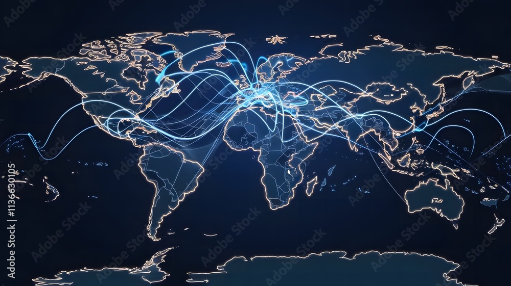 Naklejka premium International Data Exchange Routes Mapped Across the Globe