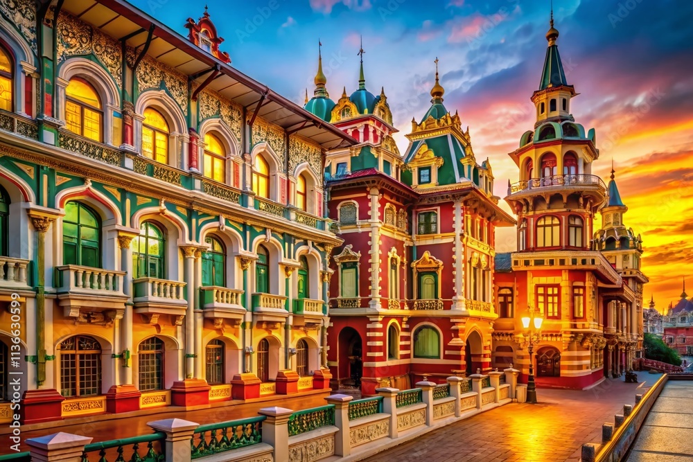 Naklejka premium Stunning Architectural Backdrops: Pretty Building Facades, Elegant Exterior Designs, Picturesque Cityscapes