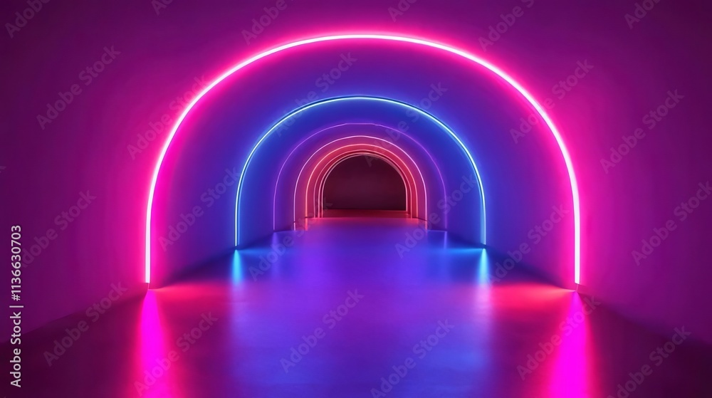Neon archway tunnel with vibrant pink and blue lighting. Neon archway tunnel with vibrant pink and blue lighting.