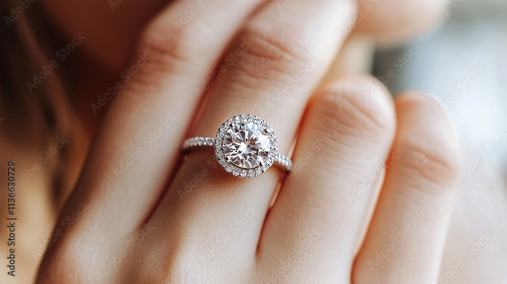 Elegant hand displaying a beautiful engagement ring with a sparkling centerpiece Elegant hand displaying a beautiful engagement ring with a sparkling centerpiece