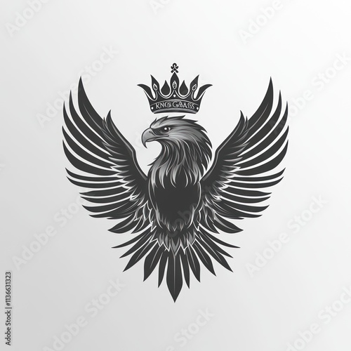 Majestic eagle with crown, wings spread. photo