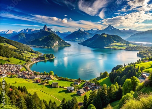 Stunning Panoramic Swiss Alps View: Lake Lucerne & Niederbauen Peak Photo photo