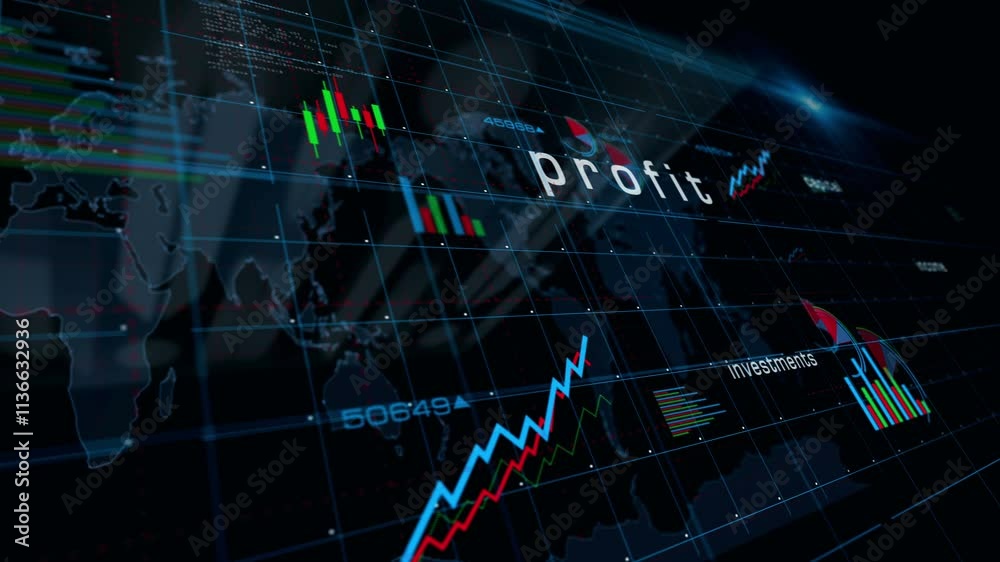 Business profit income and capital charts and graphs diagram seamless and loopable 3d concept on screen