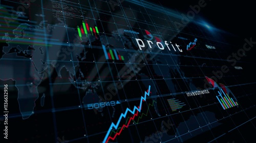 Business profit income and capital charts and graphs diagram seamless and loopable 3d concept on screen