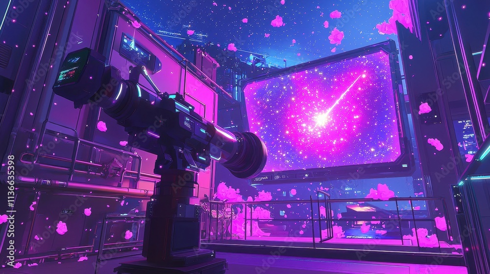 An AI-powered telescope capturing a meteor shower, with glowing holographic projections of the event displayed in a futuristic observatory. The sleek, minimalist design enhances the grandeur An AI-powered telescope capturing a meteor shower, with glowing holographic projections of the event displayed in a futuristic observatory. The sleek, minimalist design enhances the grandeur