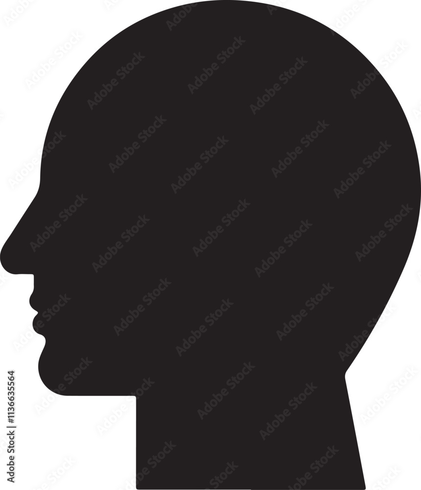 Human head profile icon. Black shadow, silhouette of a person's face, black and white avatar of a person. Head outline. Human head profile icon. Black shadow, silhouette of a person's face, black and white avatar of a person. Head outline.
