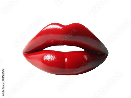 Glossy Red Lips Isolated on Transparent Background for Design Use