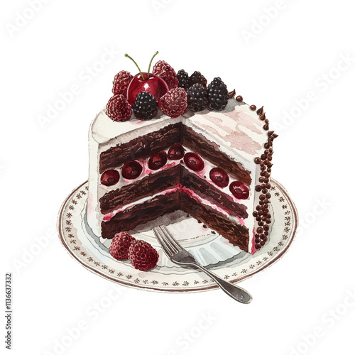 valentine black forest cake vector illustration in watercolor style