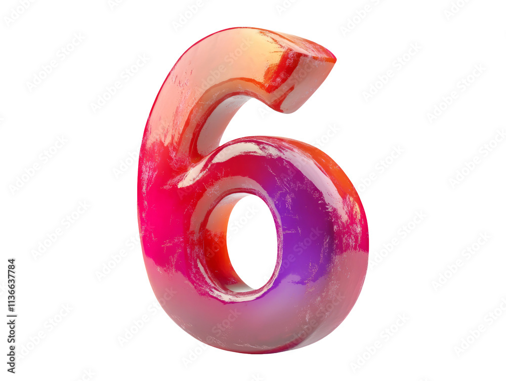 Colorful Number Six with Glossy Effect on Transparent Background Colorful Number Six with Glossy Effect on Transparent Background