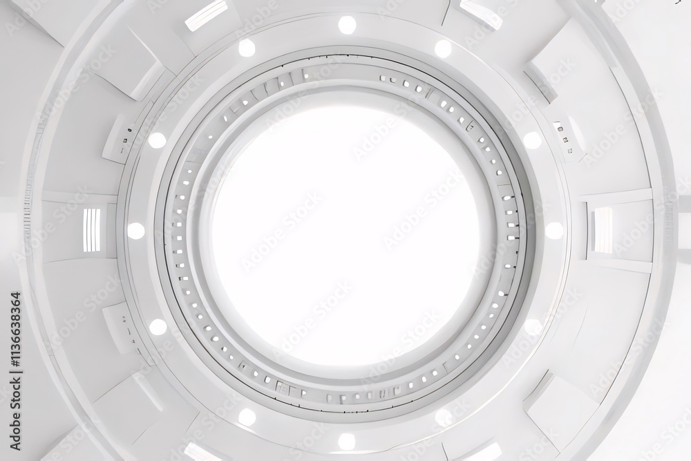 White circular futuristic tunnel with bright center. White circular futuristic tunnel with bright center.