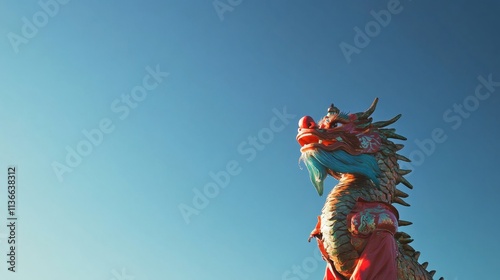 Wallpaper Mural Colorful Chinese Dragon at sunset in the clear blue sky background, with copy space Torontodigital.ca