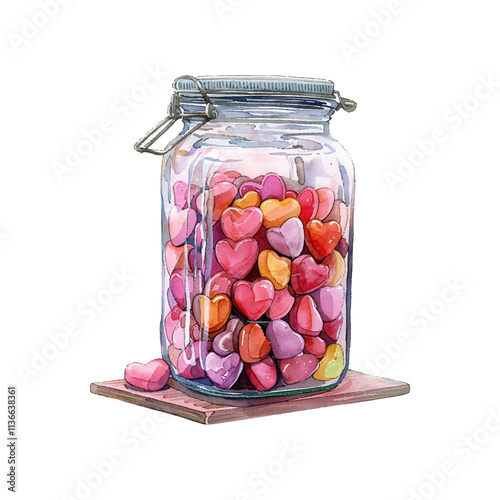 valentines candies in jar vector illustration in watercolor style