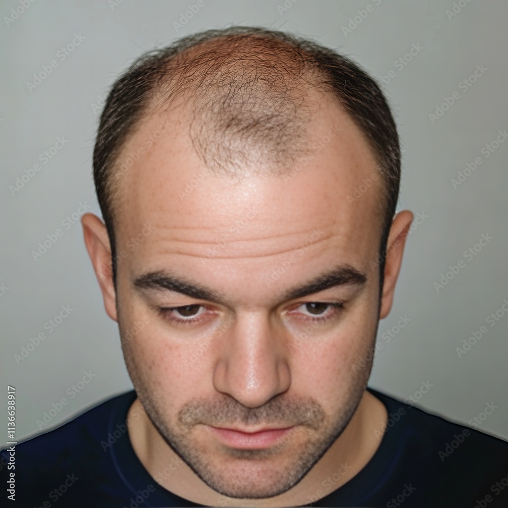 Obraz premium Portrait of a man with receding hairline. Concept of baldness, hair loss, hair transplant and hair grafts