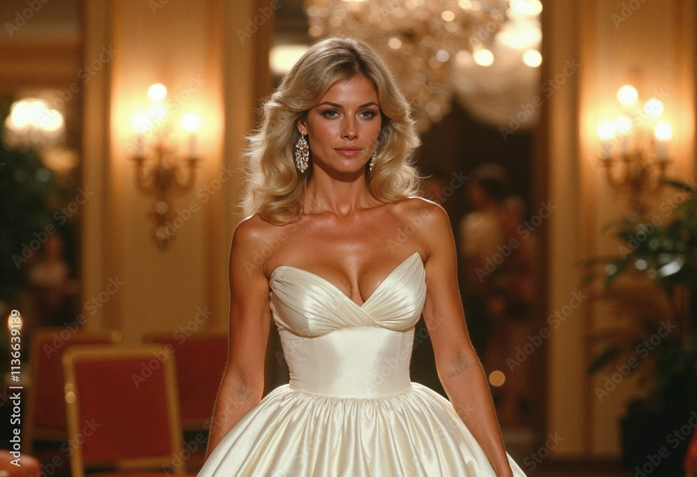 Naklejka premium Elegant Woman in White Evening Gown