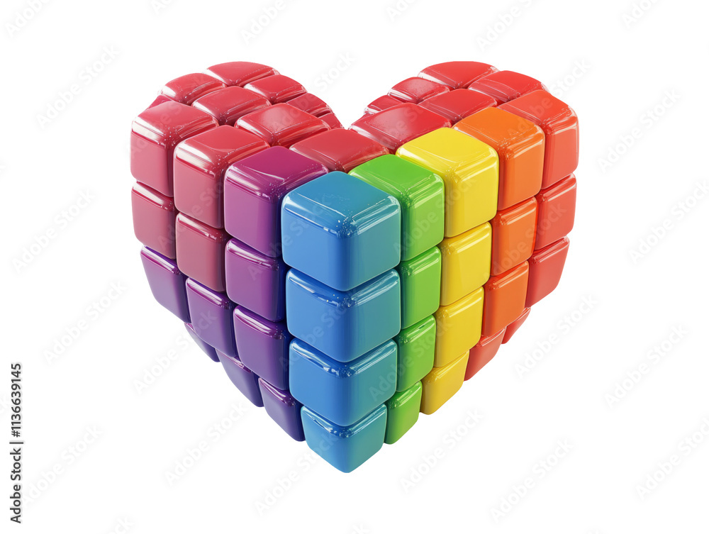Colorful Heart-Shaped Cube Arrangement on Transparent Background Colorful Heart-Shaped Cube Arrangement on Transparent Background