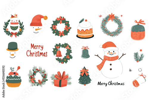 Festive Christmas Icons Featuring Reindeer And Holiday Decorations