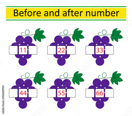 What comes Before and After. Math worksheets for kids. Number range up to 70.
