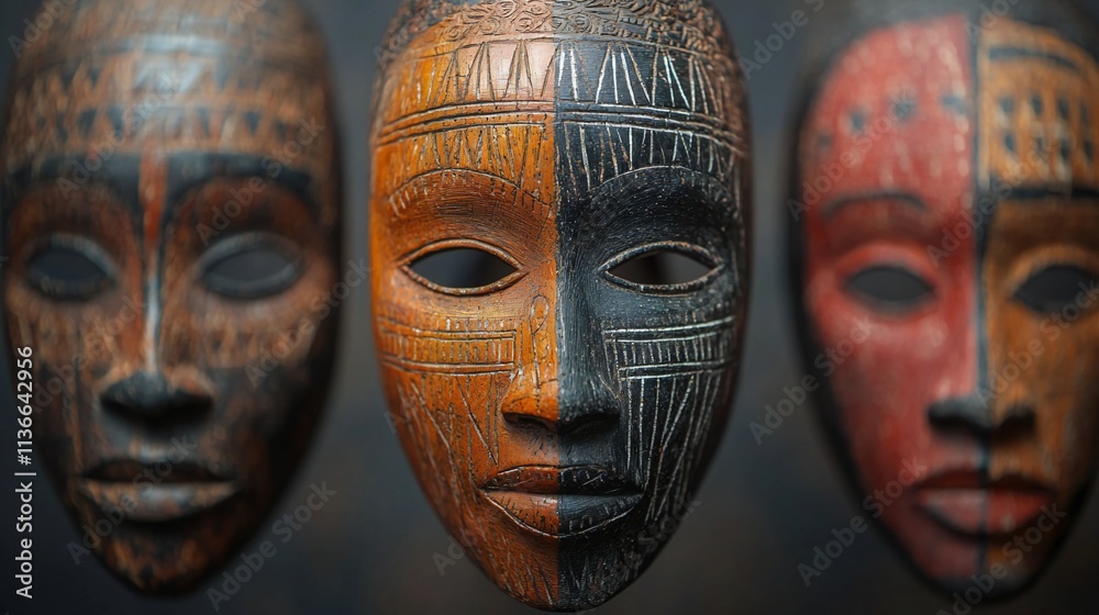 African Tribal Masks Hand Carved Wooden Art Culture Heritage Ethnicity Tradition Ritual Ceremony African Tribal Masks Hand Carved Wooden Art Culture Heritage Ethnicity Tradition Ritual Ceremony