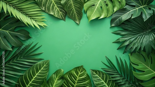 A Lush Frame of Vibrant Green Foliage Encircling a Blank Canvas for Inspiration and Creativity