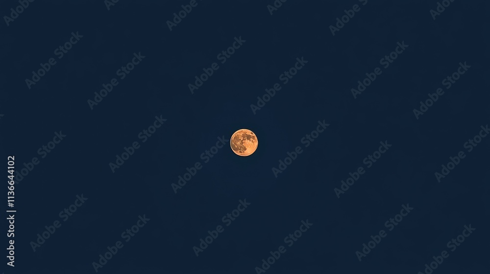 Small Bright Moon in Center of Empty Dark Blue Sky, Illuminated by Sunlight with Soft Glow, Serene Peaceful Atmosphere, Simple Tranquil Scene, Tiny Light Orange Half-Moon Against Deep Navy Blue Backgr Small Bright Moon in Center of Empty Dark Blue Sky, Illuminated by Sunlight with Soft Glow, Serene Peaceful Atmosphere, Simple Tranquil Scene, Tiny Light Orange Half-Moon Against Deep Navy Blue Backgr
