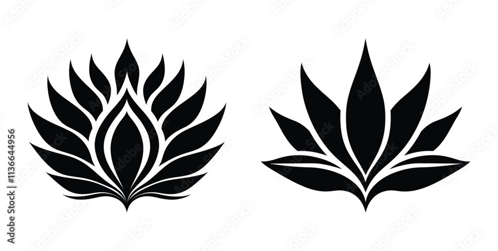 Set of Agave plant and sunbed icon, silhouette, vector, outline, illustration isolated on white background Set of Agave plant and sunbed icon, silhouette, vector, outline, illustration isolated on white background