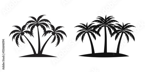 Set of Palm tree icon, silhouette, vector, outline, illustration isolated on white background